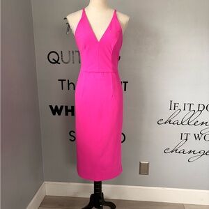 Donna Morgan Women's Fuchsia Pink Sleeveless V-Neck Sheath Midi Dress Size 8